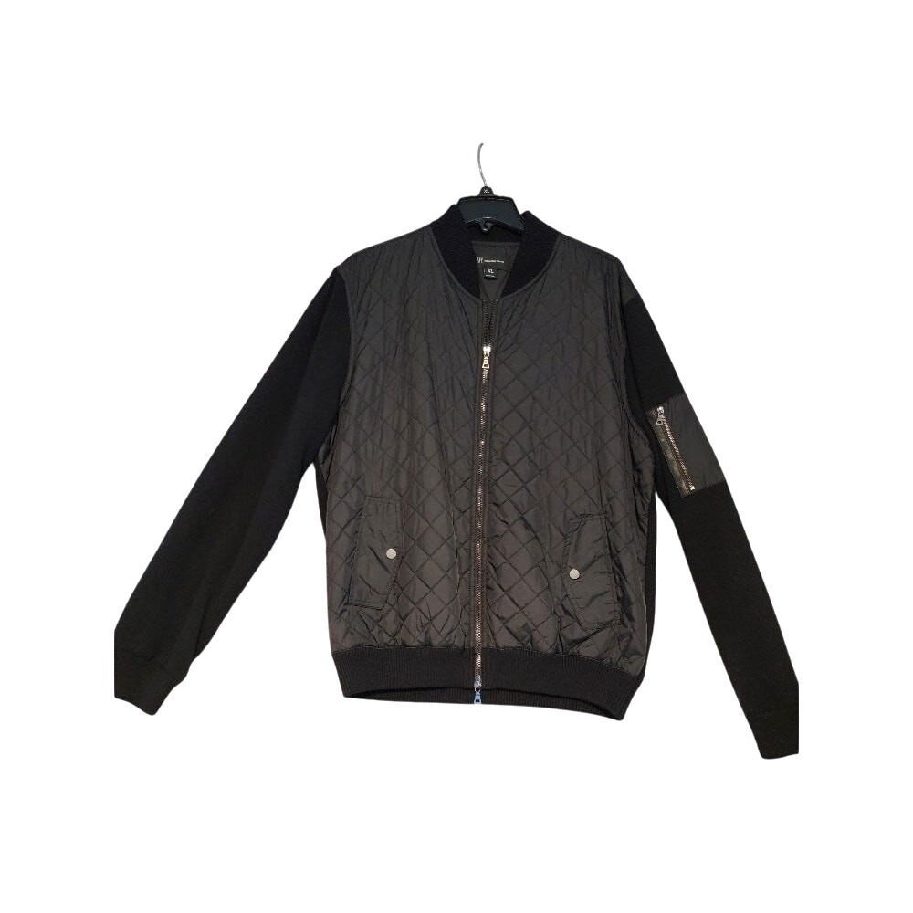 INC International Concepts Black Bomber Jacket XL Men's Y2K‎ Preppy Mock Neck